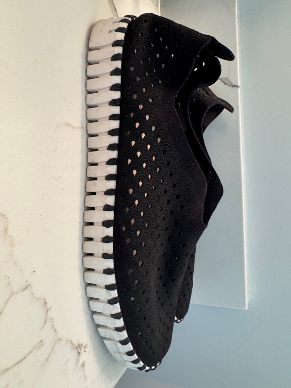 Ilse Jacobsen Black Perforated Slip-On Flats with White Contrast Sole